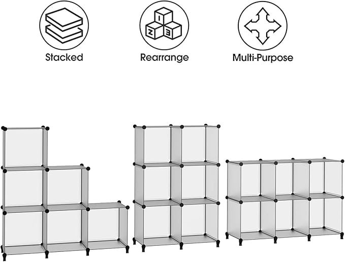 HOMIDEC 6-Cube Light Grey Cube Storage Organizer, Modular Storage Shelf with Hammer, Bin Cabinet Closet Bookshelf for Living Room, Bedroom, Office, Each Cube Size 11.8 x 11.8 inch-NeatNest