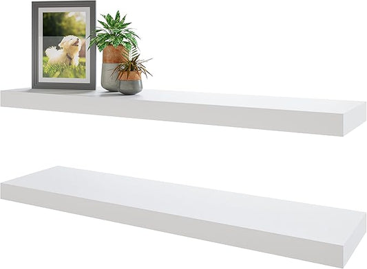 BAMEOS Floating Shelf,Wall Shelf,Decor Wall Mounted Shelves,Hanging Shelf Set for Bathroom Kitchen Living,Kitchen,Room Bedroom Storage (White, 47x9)-NeatNest