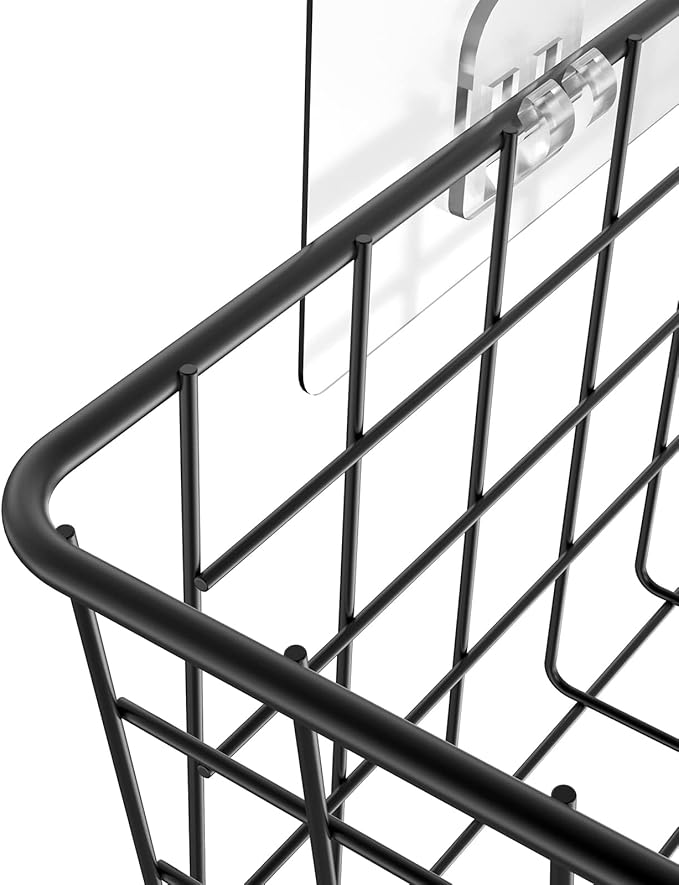MaraFansie Over the Cabinet Door Organizer Wall Wire Baskets Hanging Kitchen Basket Shelf for Cabinet & Pantry Organization and Kitchen, Bathroom, Bedroom Storage, with Adhesive, Black, 3 Pack-NeatNest