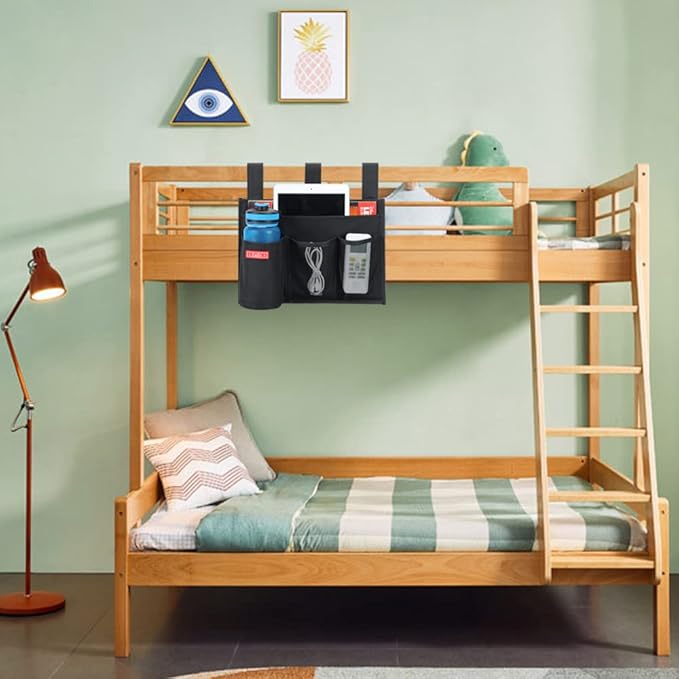 Hanging Bedside Caddy, Bedside Storage Organizer for Magazine, Phone, Remote control (4 Pockets-Black)-NeatNest