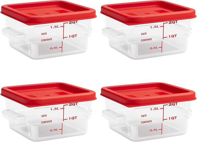 2 Quart Set of 4 Food Storage Containers,Food Containers with Lids and Handles,Square Commercial Food Containers for Kitchen, Restaurant，Refrigeration etc