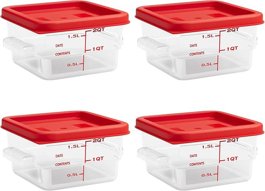 2 Quart Set of 4 Food Storage Containers,Food Containers with Lids and Handles,Square Commercial Food Containers for Kitchen, Restaurant，Refrigeration etc