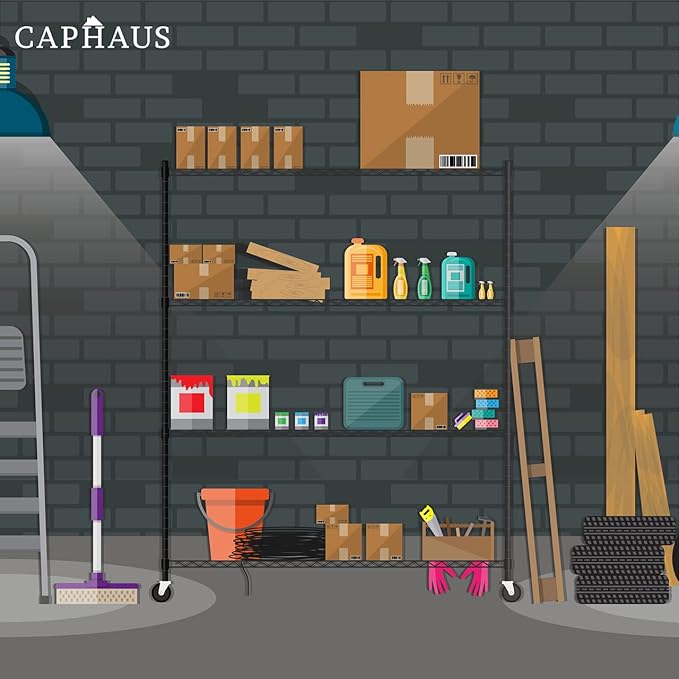 CAPHAUS 4-Tier Heavy Duty Adjustable Height Wire Shelving Unit w/Wheels & Leveling Feet, Metal Steel Shelf, Garage Shelving, Utility Rack Storage, 48" W-NeatNest