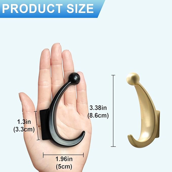 2 Pack Bathroom Towel Hooks, Screw in Metal Robe & Coat Hooks for Wall(Brushed Gold)