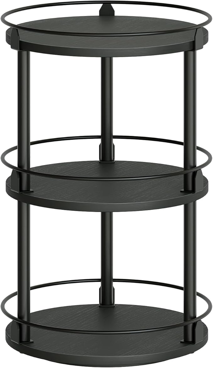 3-Tier Lazy Susan Organizer, Rotating Spice Rack, Spinning Organizer, Industrial Turntable Spice Rack Organizer for Cabinet, Kitchen Countertop, Pantry, Black SR23BK-NeatNest
