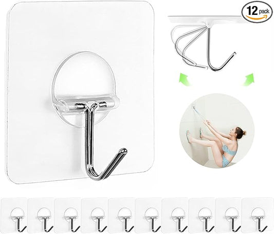 Adhesive Hooks for Hanging Heavy Duty Wall Hooks Self Adhesive Towel Coat Hooks Waterproof Transparent Hook for Bathroom Shower Kitchen Keys Door Outdoor Home Improvement Utility Hook 12 Pack-NeatNest