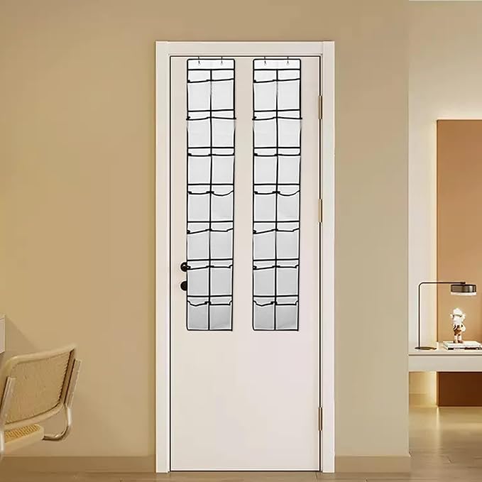 Over The Door Shoe Organizer, 14 Large Mesh Pockets Hanging Shoe Rack for Closet Organizers and Storage, White, 2-pack (white)-NeatNest