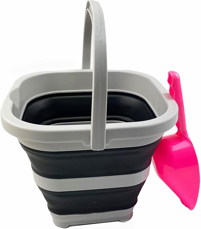 SAMMART Collapsible Rectangular Cleaning Bucket 5L (1.3 Gallon)- Foldable Camping Beach Sand Water Pot Pail- Portable Space Saving Tub for Household, Outdoor Car Washing(Grey/Charcoal Black)-NeatNest