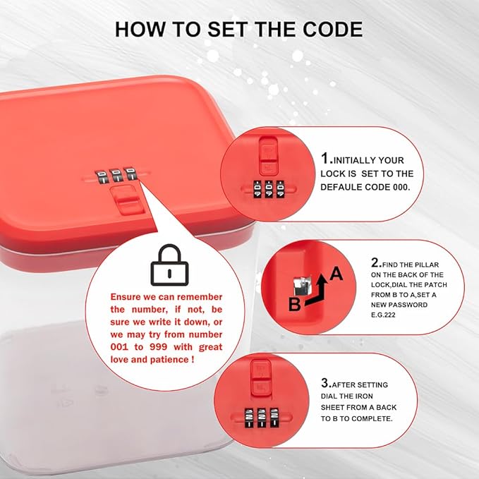 Clear Lockable Storage Box for Medicine Safe,Food Jar,Snacks,Phone - Secure Lock Box Refrigeator Container Bin Store Tank with Combination for Kitchen,Home,Office,Hospital (5.6×5.6×6.3 In) (Red)-NeatNest