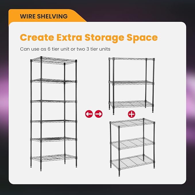 BestOffice Adjustable Wire Shelving Storage Shelves Heavy Duty Shelving Unit for Small Places Kitchen Garage (Black, 13 D x 23 W x 59 H)-NeatNest