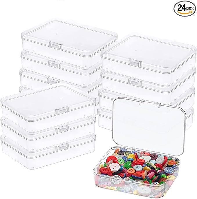 Goiio 24 Pcs Mini Plastic Storage Containers Box with Lid, 5x4x1.3 Inches Clear Rectangle Box for Collecting Small Items, Beads, Game Pieces, Business Cards, Crafts Accessories-NeatNest