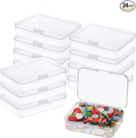 Goiio 24 Pcs Mini Plastic Storage Containers Box with Lid, 5x4x1.3 Inches Clear Rectangle Box for Collecting Small Items, Beads, Game Pieces, Business Cards, Crafts Accessories-NeatNest