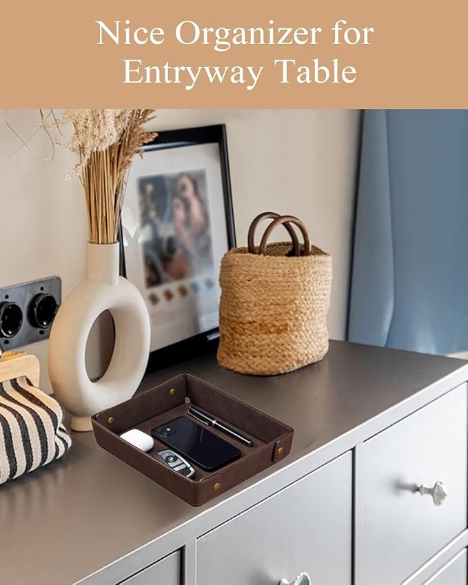 CASIRENA Faux Leather Valet Tray Organizer for Men - Catch-All Tray for Entryway Table Key, Wallet, Watch, Coin Change, Phone, Dresser EDC Dump Jewelry, Bedside Nightstand Desk-top Catchall-NeatNest