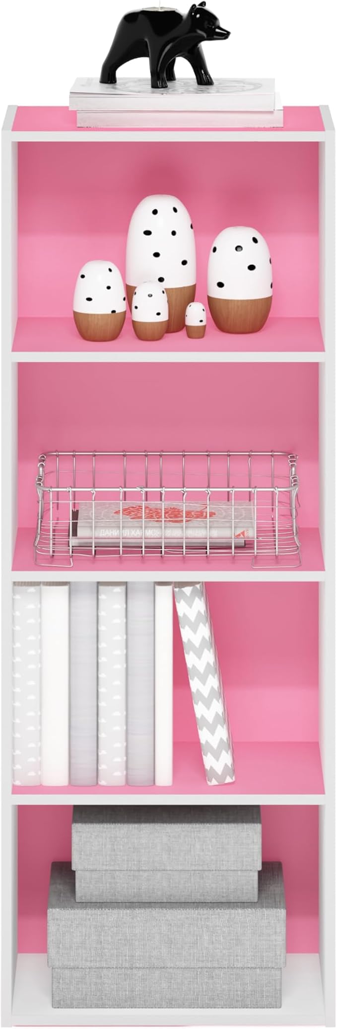 Furinno Luder Bookcase / Book / Storage, 4-Tier, Pink/White-NeatNest