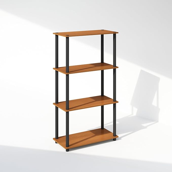 Furinno Turn-N-Tube 4-Tier Multipurpose Bookshelf, Bookcase, Light Cherry/Black-NeatNest