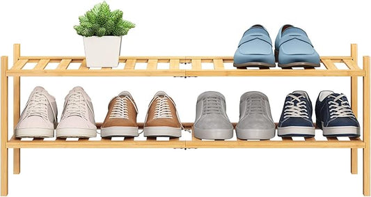 BMOSU 2-Tier Bamboo Extended Shoe Rack Premium Stackable Shoe Shelf Storage Organizer for Hallway Closet Living Room Entryway Organizer (Natural Bamboo)-NeatNest