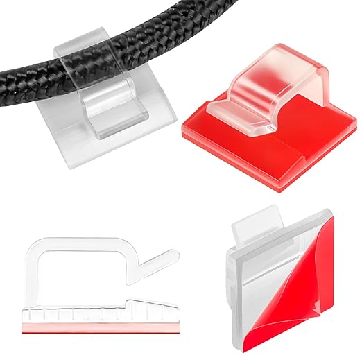 63pcs Clear Cable Management,Adhesive Cable Clips,Cord Organizer Inner Diameter 032" X0.2",Cord Clips for Wires on Wall,Under Desk,Nightstand,PC,TV,Outdoor Christmas Lights Strip-NeatNest