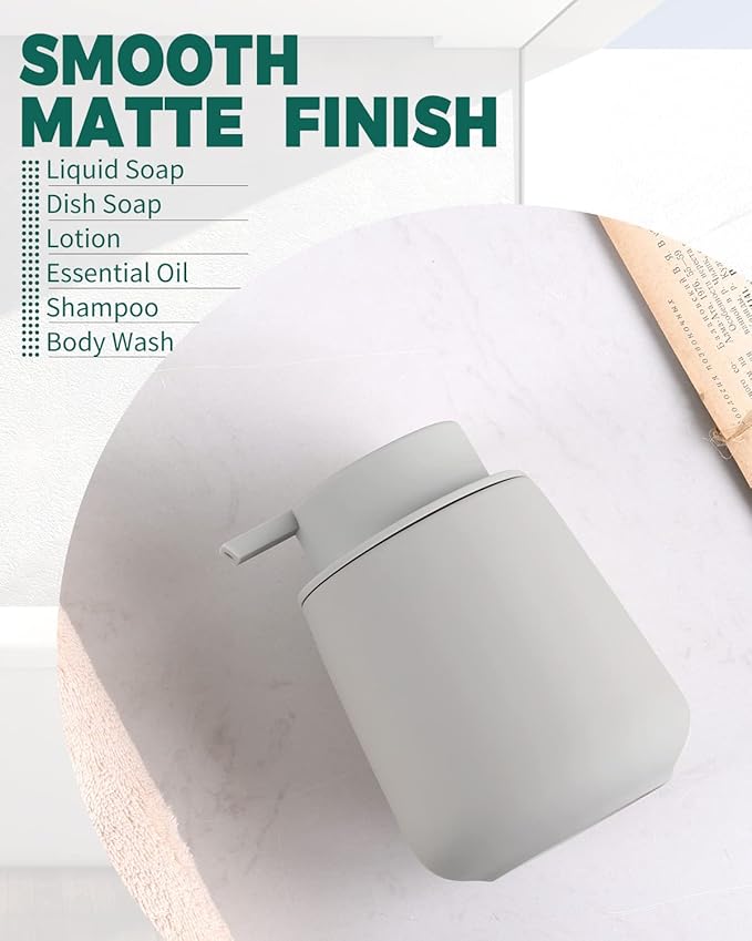 Bosilunlife Soap Dispenser Bathroom - Light Grey Ceramic Soap Dispenser Lotion Pump Dish Soap Dispenser for Kitchen 12oz Refillable Liquid Hand Wash Dispenser for Bathroom (Rubber Paint)-NeatNest