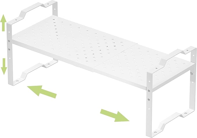 Expandable Shelf for Cabinet Organizer Adjustable Stackable Spice Rack at Kitchen and Bathroom More, (1 Pack/White, Medium)-NeatNest