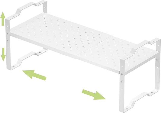 Expandable Shelf for Cabinet Organizer Adjustable Stackable Spice Rack at Kitchen and Bathroom More, (1 Pack/White, Medium)-NeatNest
