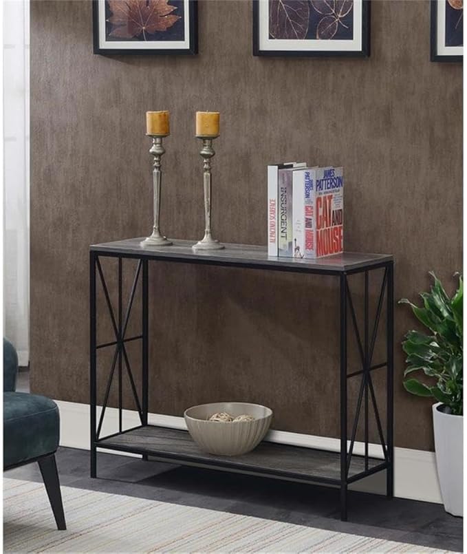Convenience Concepts Tucson Starburst Console Table with Shelf, Weathered Gray/Black-NeatNest