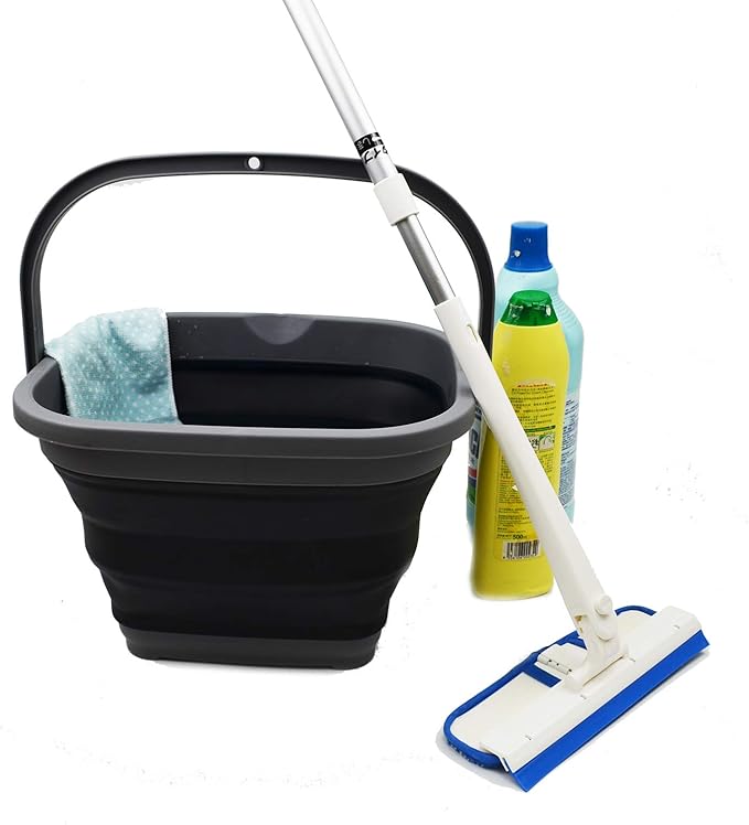 SAMMART 11L (2.9 Gallon) Collapsible Rectangular Handy Bucket (1, Grey/Black)-NeatNest
