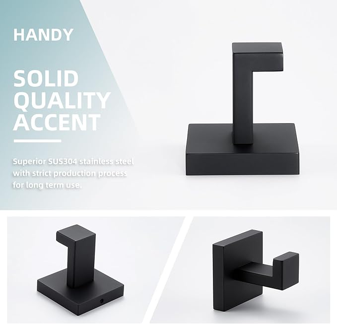 Angle Simple Towel Hook Matte Black, SUS 304 Stainless Steel Coat Robe Hook, Bathroom Hand Towel Hanger for Wall