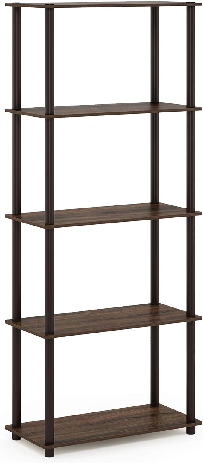 Furinno Turn-N-Tube 5-Tier Multipurpose Shelf / Display Rack / Storage Shelf / Bookshelf, Round Tubes, Walnut/Brown-NeatNest