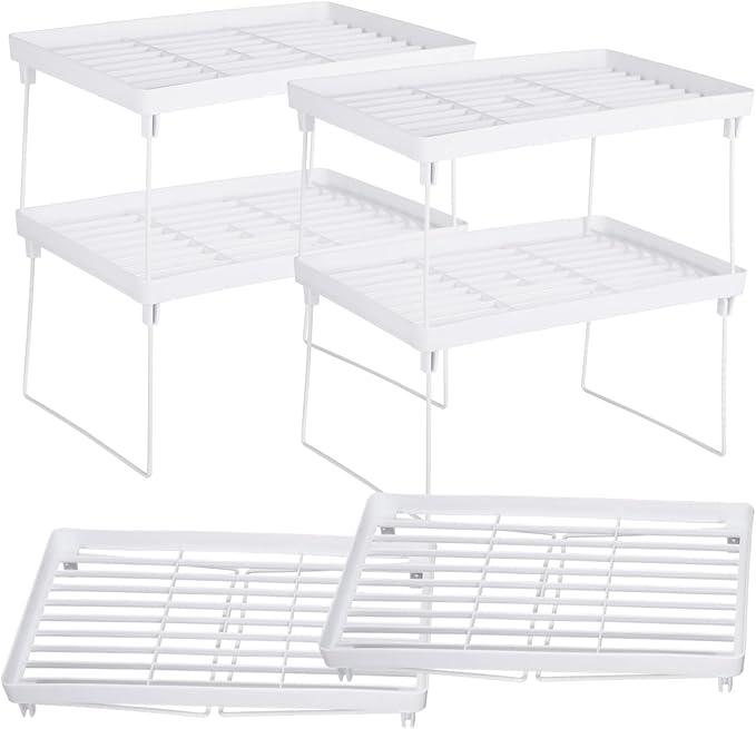 Homaisson 6 PCS Cabinet Storage Shelf Rack, Foldable Cabinet Organizer Shelf, White Stackable Plastic Kitchen Storage shelves Foldable Rack for Kitchen, Fridge, Bathroom-NeatNest