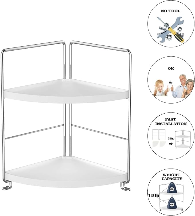 2-Tier Bathroom Countertop Organizer - Vanity Tray Cosmetic & Makeup Storage- Kitchen Spice Rack Standing Shelf - Corner Storage Shelf, Silver-NeatNest