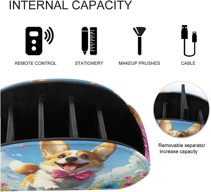 Cute Corgi Dog Bow Tie Print Remote Control Holder with 5 Compartments, Lightweight Office Desk Organizers - Couch/TV Stand/Bedside Table/Home Theater Accessory - Desktop Caddy-NeatNest