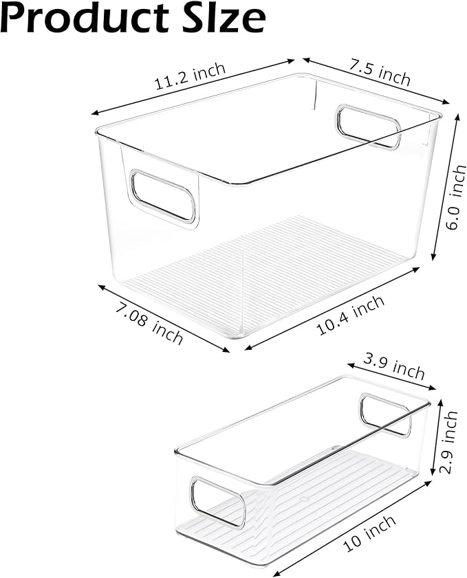 Clear Plastic Storage Bins 8 Pack - Pantry Organizers and Storage, Fridge Organizer Containers for Kitchen, Cabinet, Freezer, Bathroom, Clost, Home Organization-NeatNest