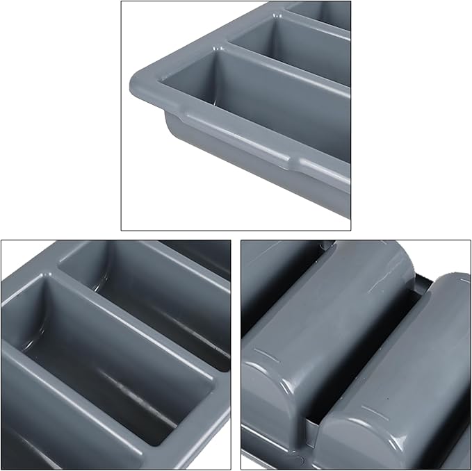 4 Pack Plastic Commercial Cutlery Tray, 4-Compartment Silverware Organizer Bin, Grey