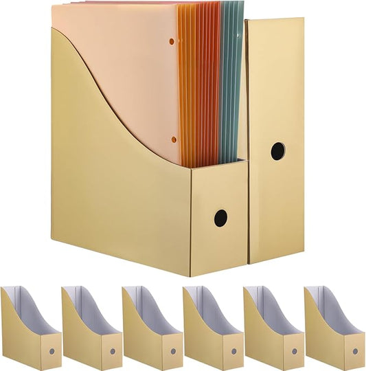 Pasimy 8 Pack Magazine File Holders Cardboard Foldable Magazine Storage Organizer Vintage Gold Kraft File Document Book Storage Boxes for Family School Office Desk Supplies Table Mail Organizer Holder