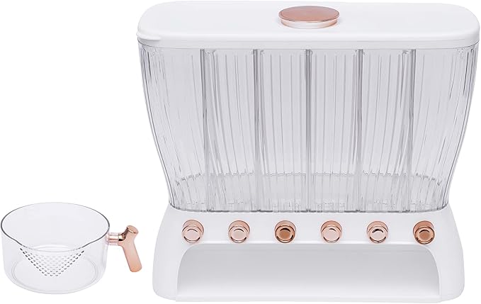 6 Grids Dry Food Dispenser Grain Rice Storage Dispenser with Measuring Cup, 22lbs Sealed Storage Tank for Home Kitchen, Detachable Partition-NeatNest