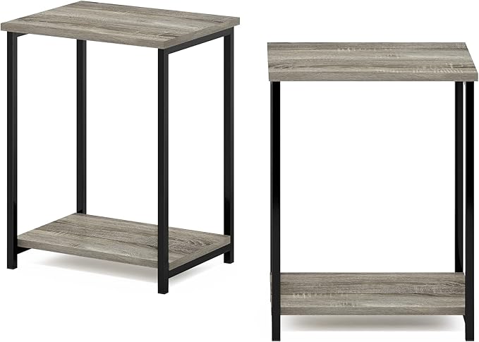 Furinno Simplistic Metal Frame End Table, 2-Pack, French Oak-NeatNest