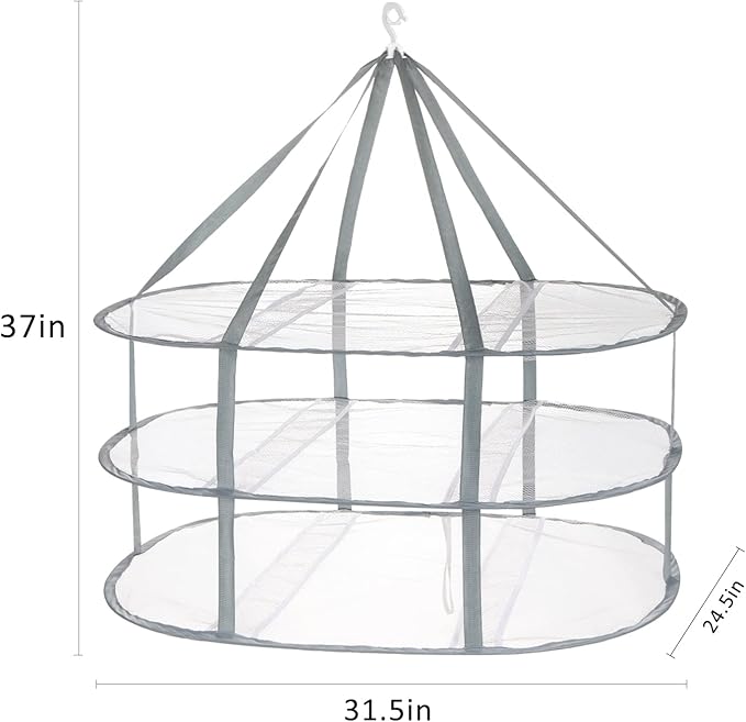 AUTODECO 3-Tier Folding Mesh Clothes Hanging Dryer, Sweater Drying Rack, Large Laundry Drying Rack, Lay fold Flat Dry Hanger, Mesh Clothes Hanging Dryer - XL(3Tier)