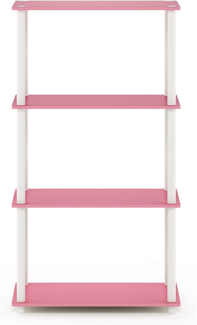 Furinno Turn-N-Tube 4-Tier Multipurpose Shelf Display Rack, Round Tubes, Pink/White-NeatNest
