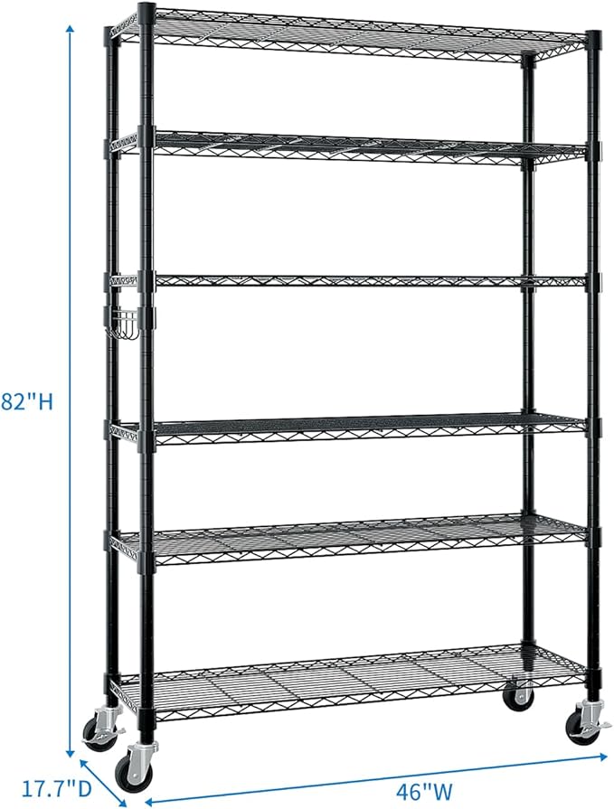 6 Tier Adjustable Storage Shelf Metal Storage Rack Wire Shelving Unit Storage Shelves Metal for Pantry Closet Kitchen Laundry