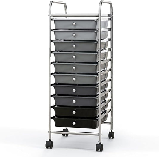 Giantex 10-Drawer Storage Cart w/Universal Wheel, Rolling Cart w/Handle, Home Organizer Storage Unit w/Removable Drawers, Trolley Utility Cart for Kitchen Makeup Living Room Office Play Room