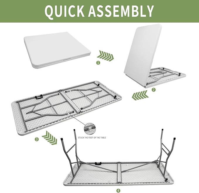 6FT Plastic Folding Table, Portable Picnic Table Outdoor, for Camping, Party, Wedding,Picnic, with Lock, Handle - White-NeatNest