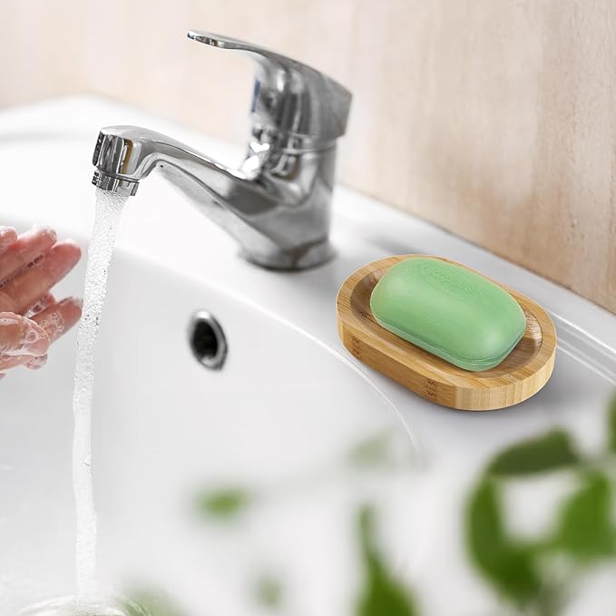 AmazerBath Bamboo Soap Holder, Bamboo Soap Dish, 2 Pack Soap Dishes for Bar Soap, Soap Tray Self Draining, Oval Soap Saver for Shower, Bathroom, Kitchen-NeatNest