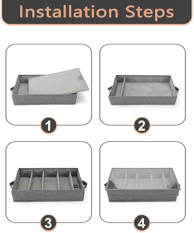 Joyfol Day Flatware Utensil Storage Case, Silverware Storage Box with Padded Dividers, Removable Cutlery Storage Holder with Handles and Removable Lid, for Protects and Organizes Cutlery, Grey-NeatNest