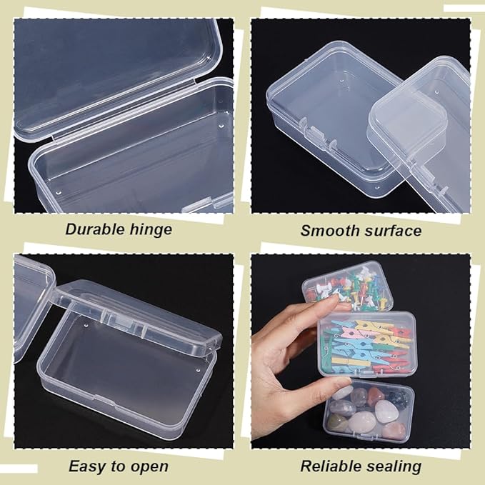BENECREAT 12 Packs Rectangle PP Plastic Container Box, 3x2x0.8inch Bead Storage Organizer Box, Dustproof Case with Hinged Lid for Cards, Beads and Craft Supplies-NeatNest