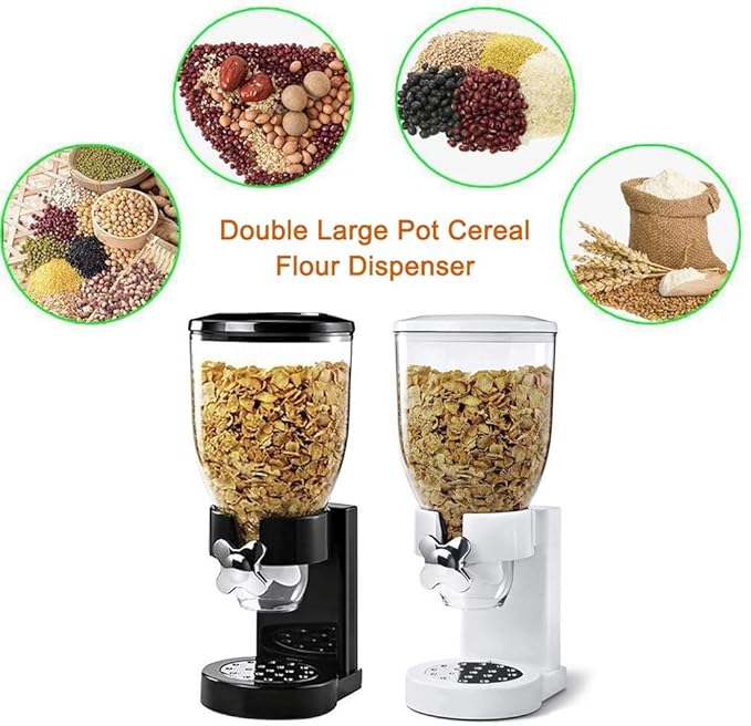 Cereal Dispenser Countertop, Plastic Single Control Candy Dispenser for Storing Coffee Beans, Kitchen Dry Cereal Dispenser (White)-NeatNest