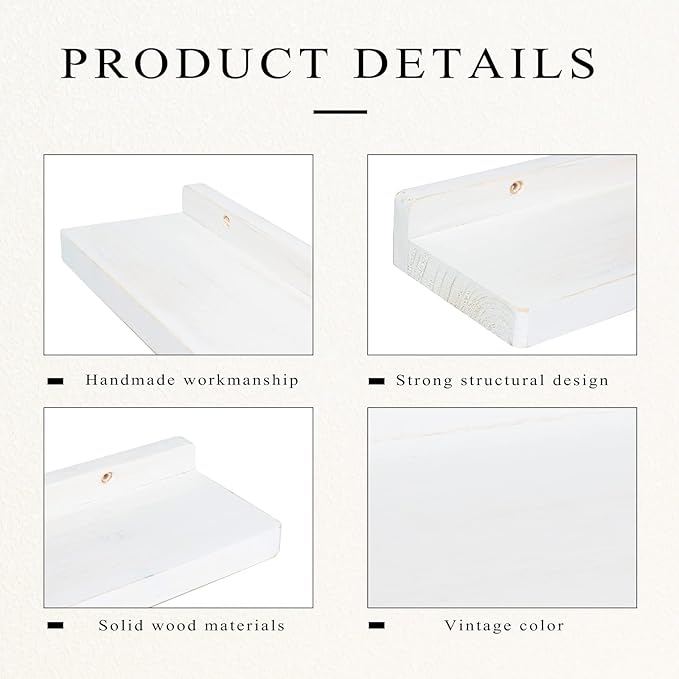 Freezing point Floating Shelf for Wall Set of 2 Natural Wood 23Inch Wall Shelves Decor Plant Display Collectibles Mounted Kitchen Bathroom Bedroom Corner Decorative Storage Stand White-NeatNest