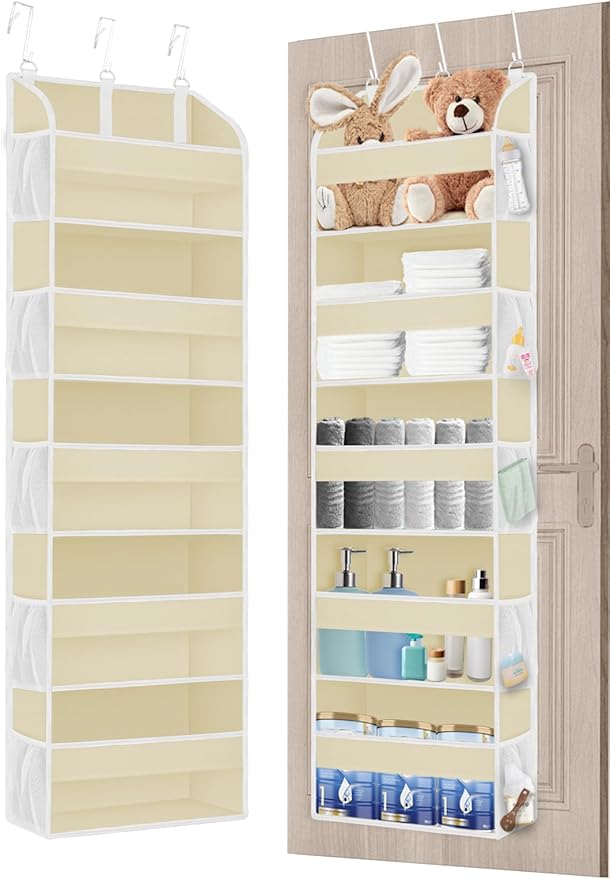 1 Pack Over The Door Storage Organizer with 5 Pockets 10 Mesh Pockets, 44 lbs Weight Capacity Door Hanging Organizers and Storage for Bedroom,Bathroom,Nursery,Kidroom,Babyroom-NeatNest