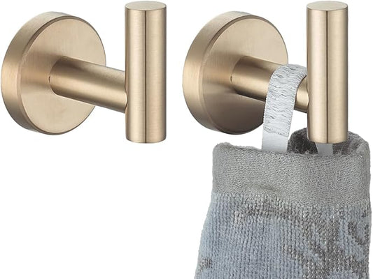 JQK Bathroom Towel Hook Champagne Bronze, Coat Robe Clothes Hook for Bathroom Wall Mounted (Pack of 2), SUS 304 Stainless Steel 0.8mm, TH100-CB-P2-NeatNest