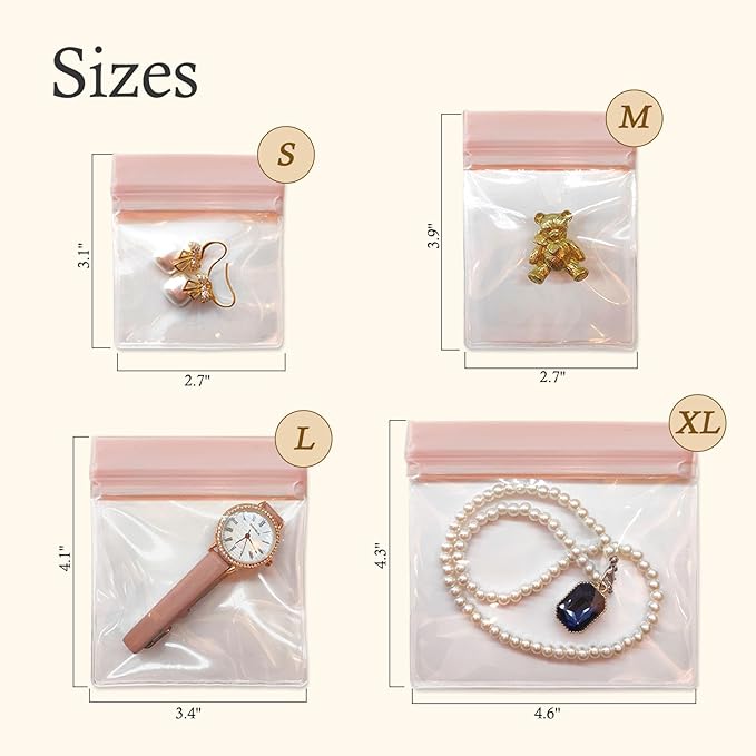 30 PCS Clear Plastic EVA Anti Tarnish Jewelry Storage Bags, Zip Ziplock Jewelry Pouches for Selling & Gift, Little Mini Travel Organizer for Ring Earing Chain Bracelet (M)-NeatNest