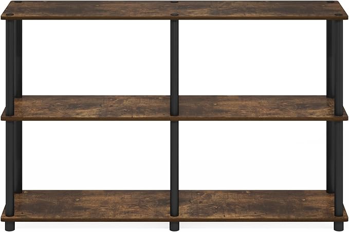 Furinno Turn-N-Tube 3-Tier Double Size Storage Display Rack, Amber Pine/Black